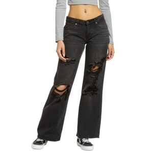NWT BP Destroyed Wide Leg Ripped Low Rise Black Jeans Size 30